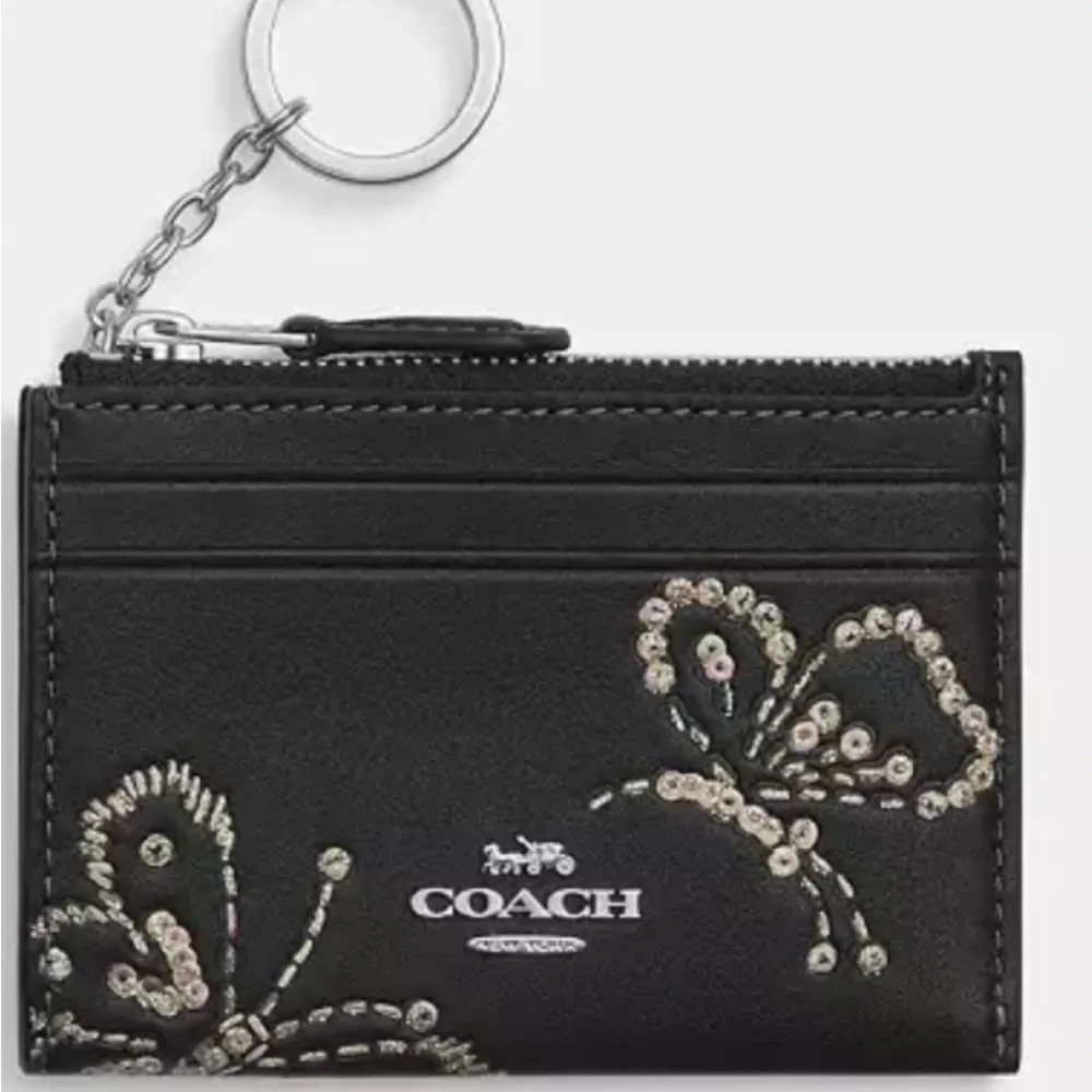 Coach Black Card Holder with Crystal silver Butterflies - Picture 1 of 9